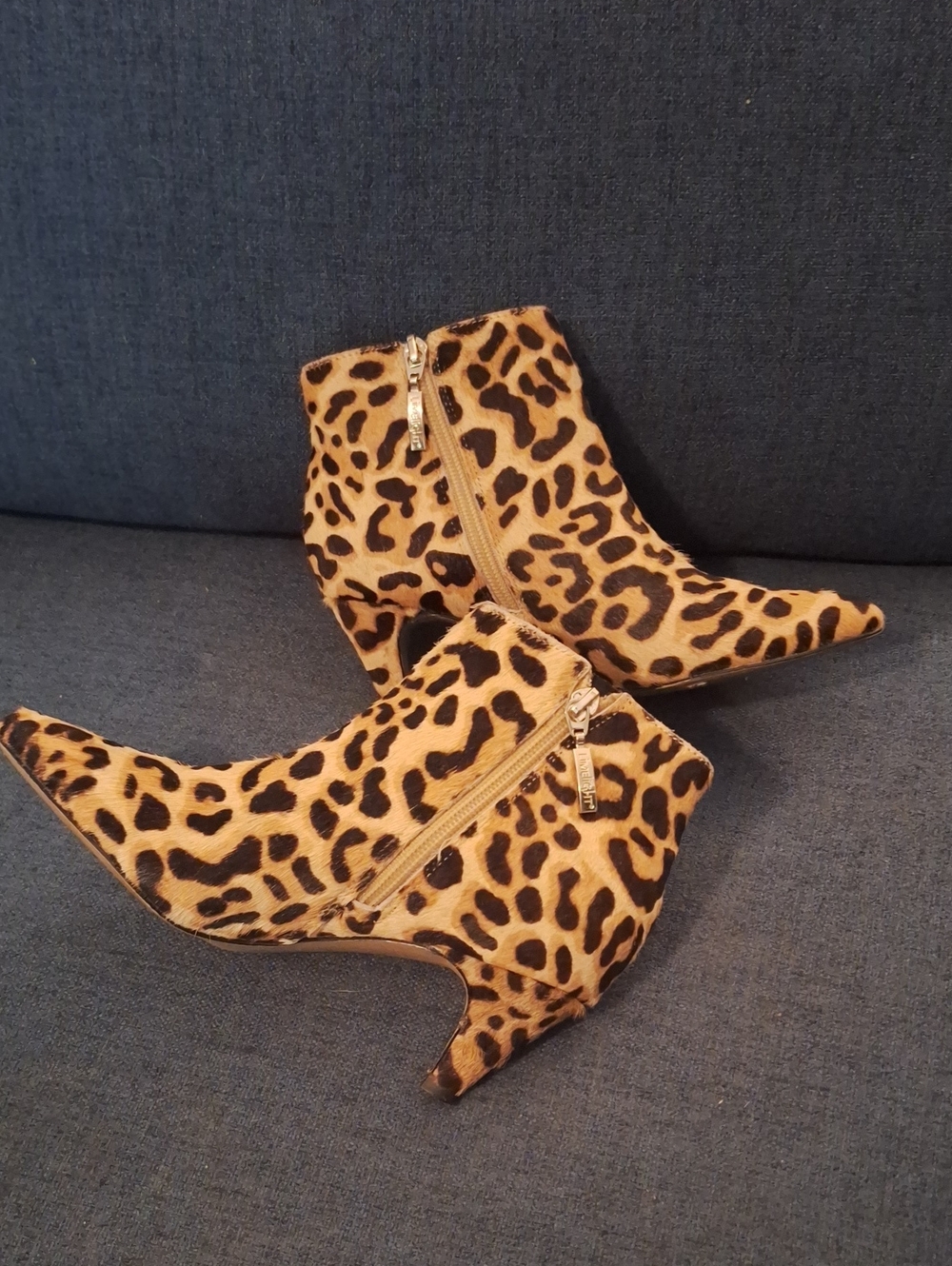 Limelight Leopard-Print Fur Pointed Toe Ankle Booties W/ Kitten Heels
